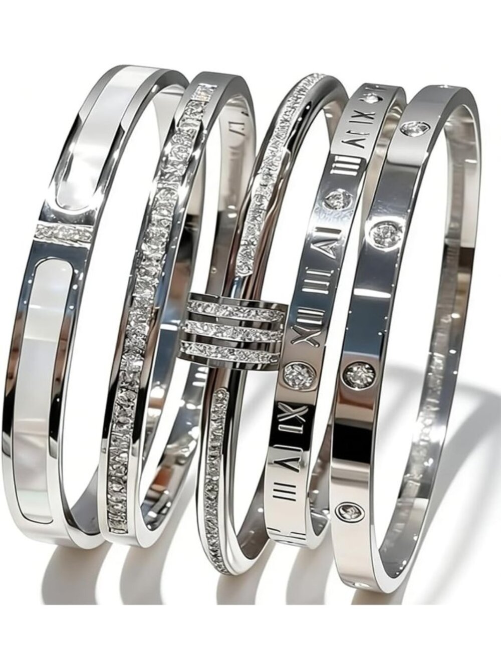 Elegant 5-Piece Stainless Steel Bracelet Set - Non-Tarnish Bangles for Everyday